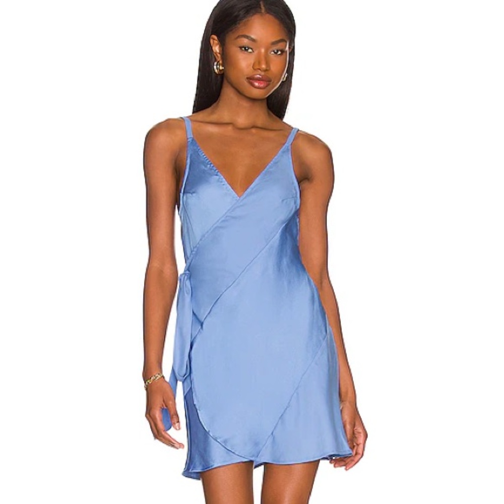 Free People Like Me Or Love Me Wrap Slip Dress in December Sky Blue